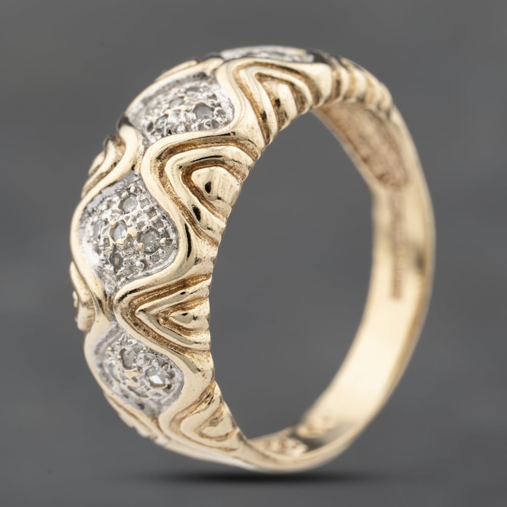 Click to view product details and reviews for Pre Owned 9ct Yellow Gold 010ct Diamond Rib Textured Pave Band Ring 41482382.