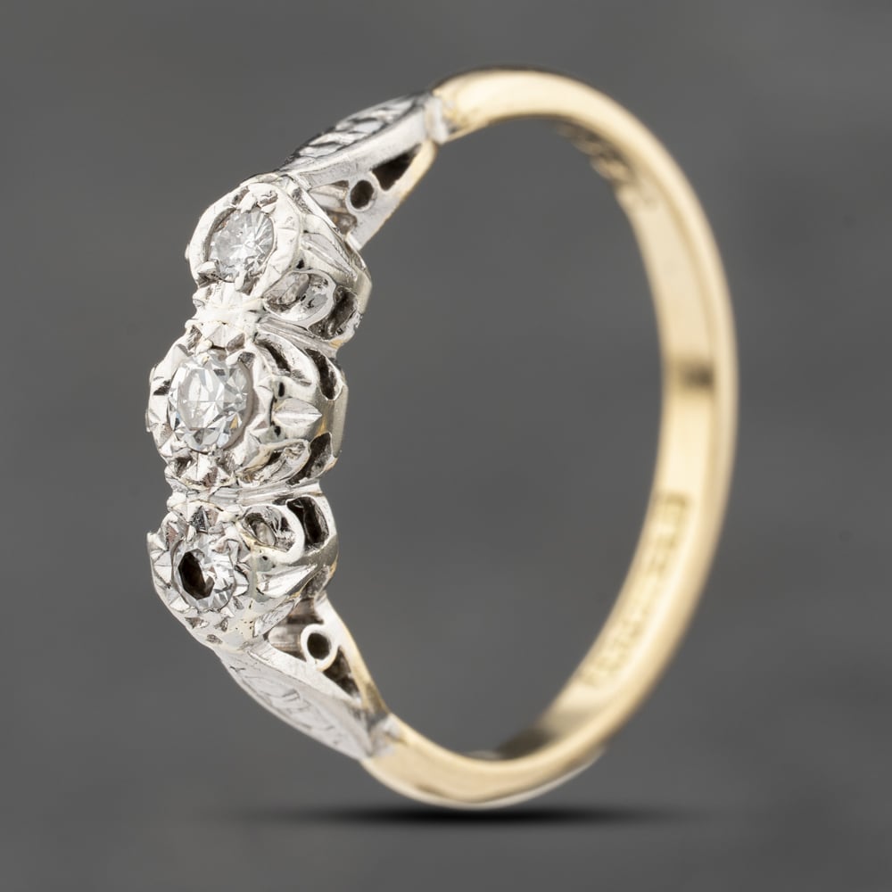 Click to view product details and reviews for Pre Owned Vintage Yellow Gold 033ct Diamond Three Stone Ring 41482392.