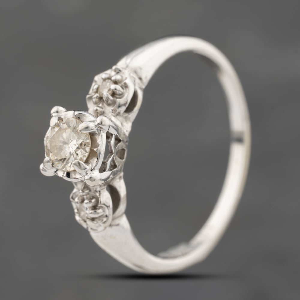 Click to view product details and reviews for Pre Owned Vintage White Gold 036ct Brilliant Cut Diamond High Set Shoulder Set Solitaire Ring 41482403.