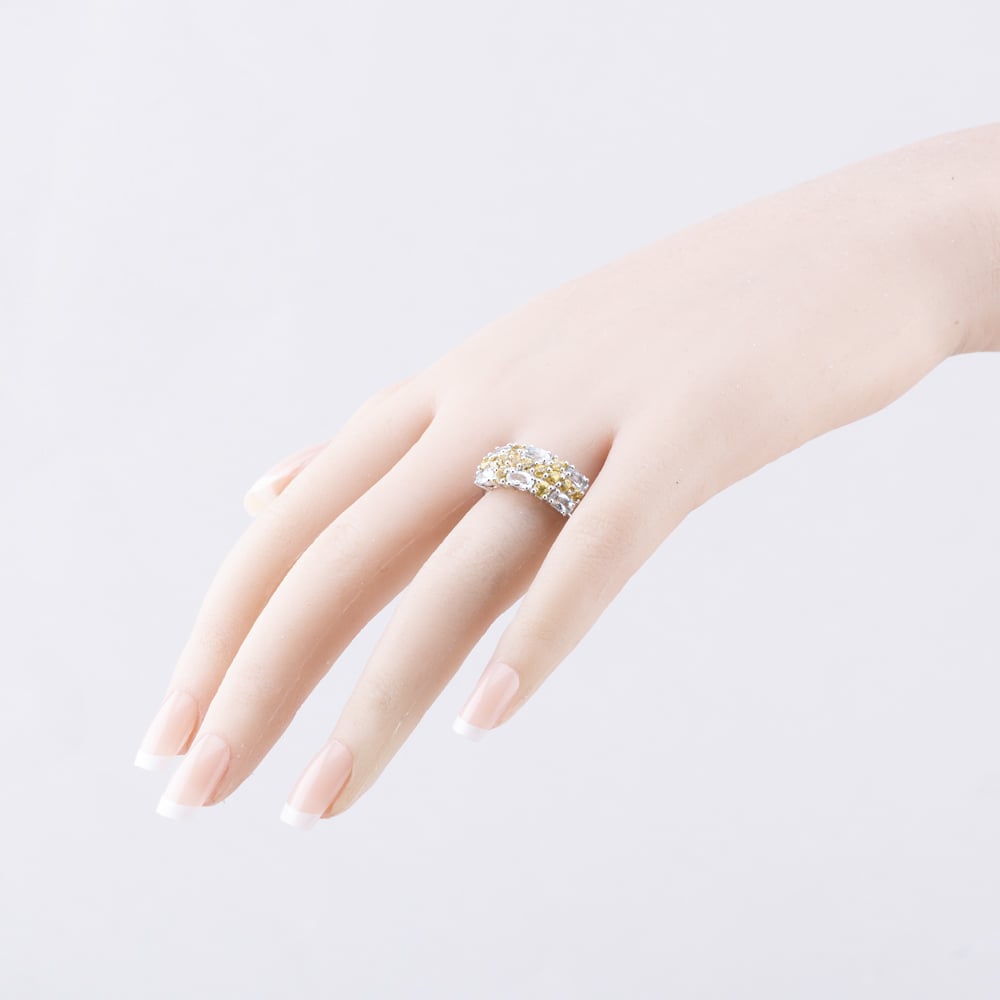 Pre-Owned 9ct White Gold Yellow Topaz & Cubic Zirconia Three Row Ring 41482456