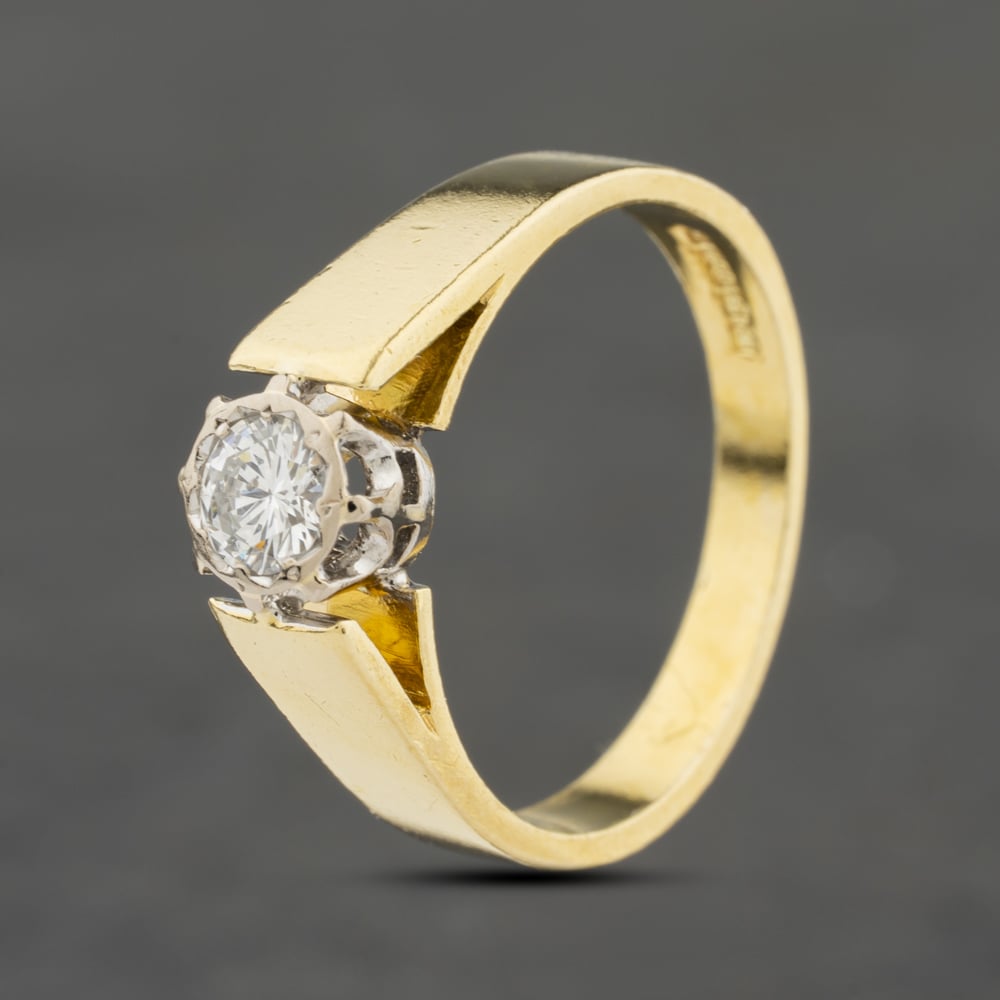 Click to view product details and reviews for Pre Owned Vintage 18ct Yellow Gold Brilliant Cut Diamond Wide Shoulders Solitaire Ring 41482464.