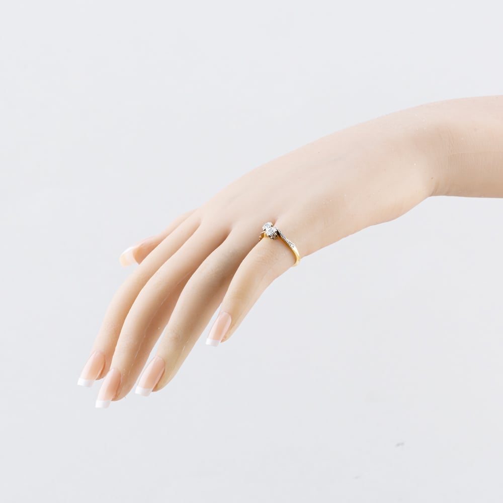 Pre-Owned Vintage 18ct Two Colour Gold 0.10ct Brilliant Cut Diamond Twist Two Stone Ring 41482564