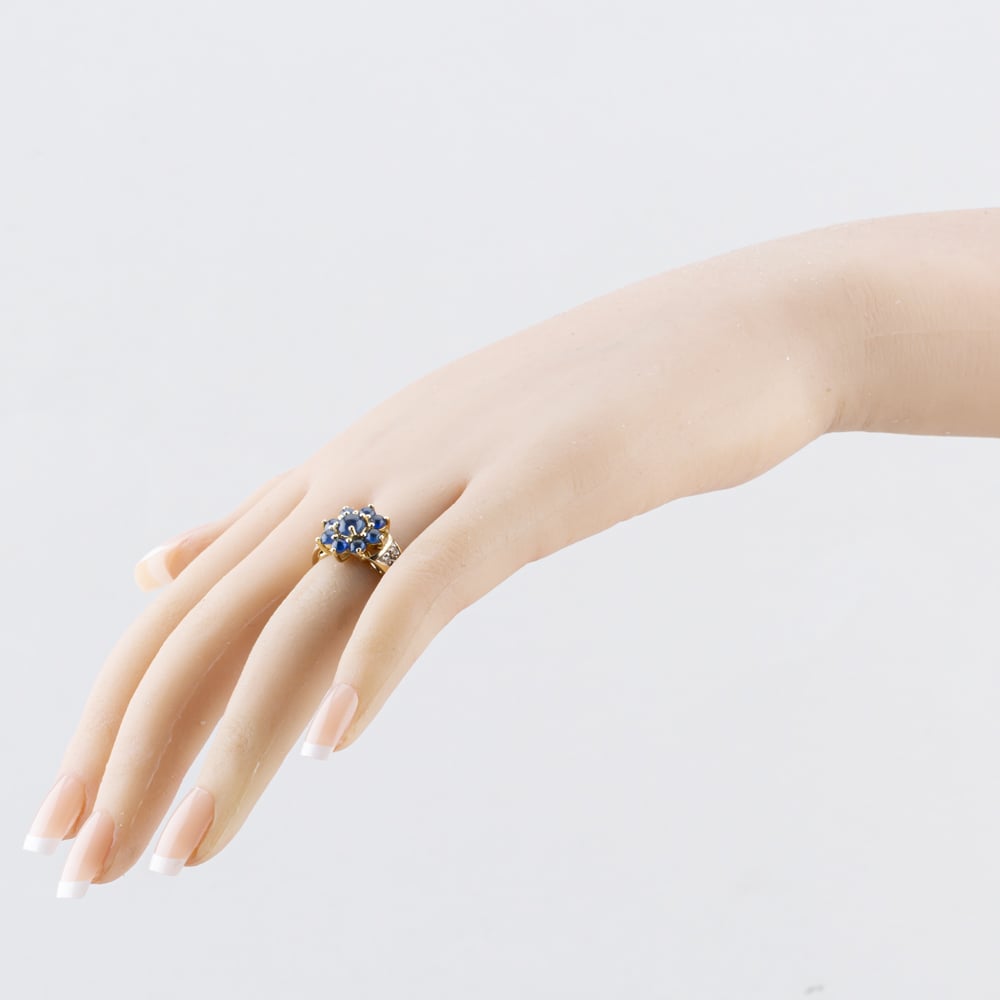 Pre-Owned 9ct Yellow Gold Sapphire & 0.12ct Brilliant Cut Diamond Flower Cluster Ring 41482573