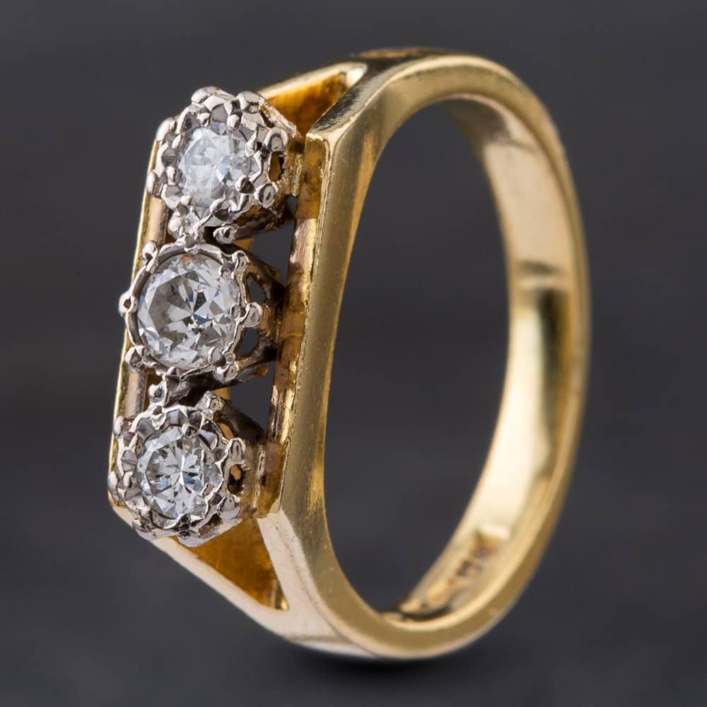 Product photograph of Pre-owned 18ct Yellow Gold Brilliant Cut Diamond Vintage Hallmarked Birmingham 1977 Three Stone Ring 4148268 from The Jewel Hut