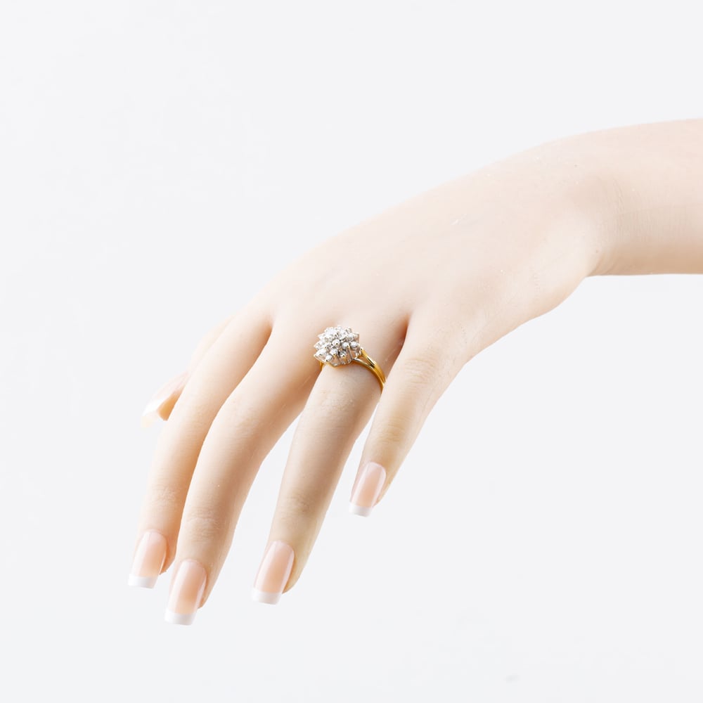Pre-Owned 18ct Yellow Gold 1.00ct Brilliant Cut Diamond Tiered Flower Cluster Ring 41482737