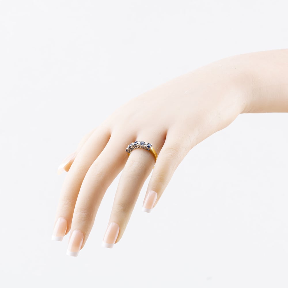 Pre-Owned 18ct Yellow Gold Sapphire & 0.16ct Brilliant Cut Diamond Half Eternity Ring 41482753