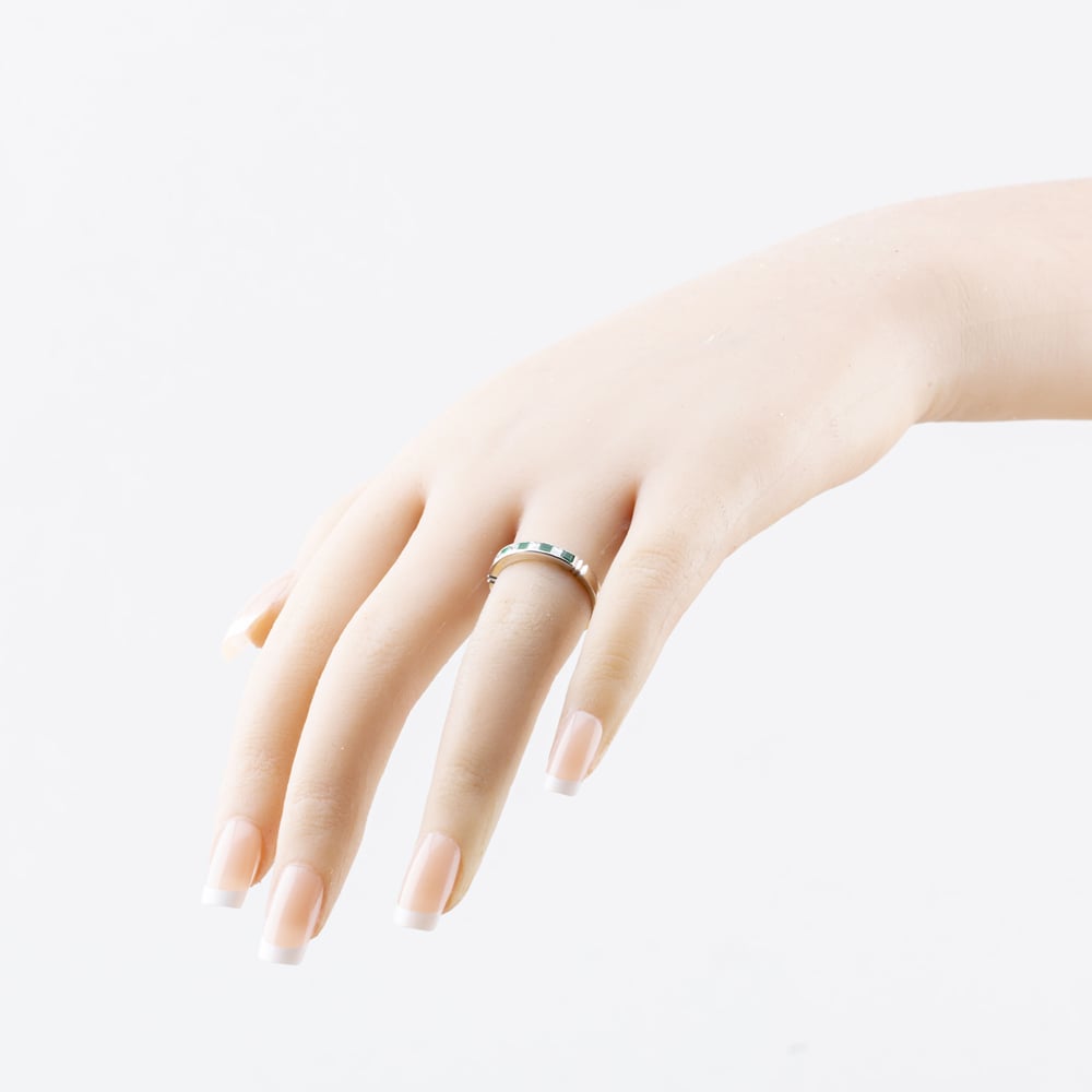 Pre-Owned 18ct White Gold Emerald & 0.24ct Princess Cut Diamond Half Eternity Ring 41482758