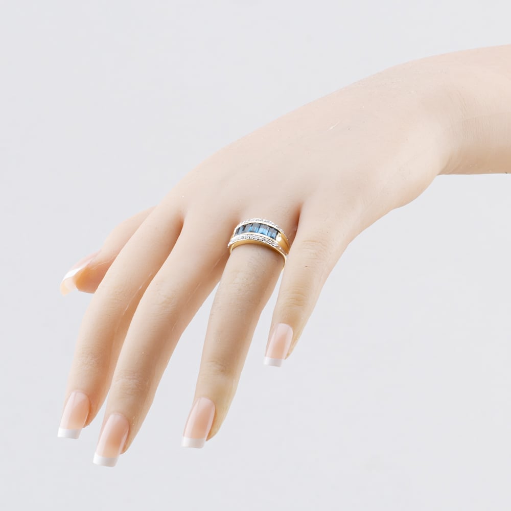 Pre-Owned 9ct Yellow Gold Blue Topaz Three Row Ring 41482761