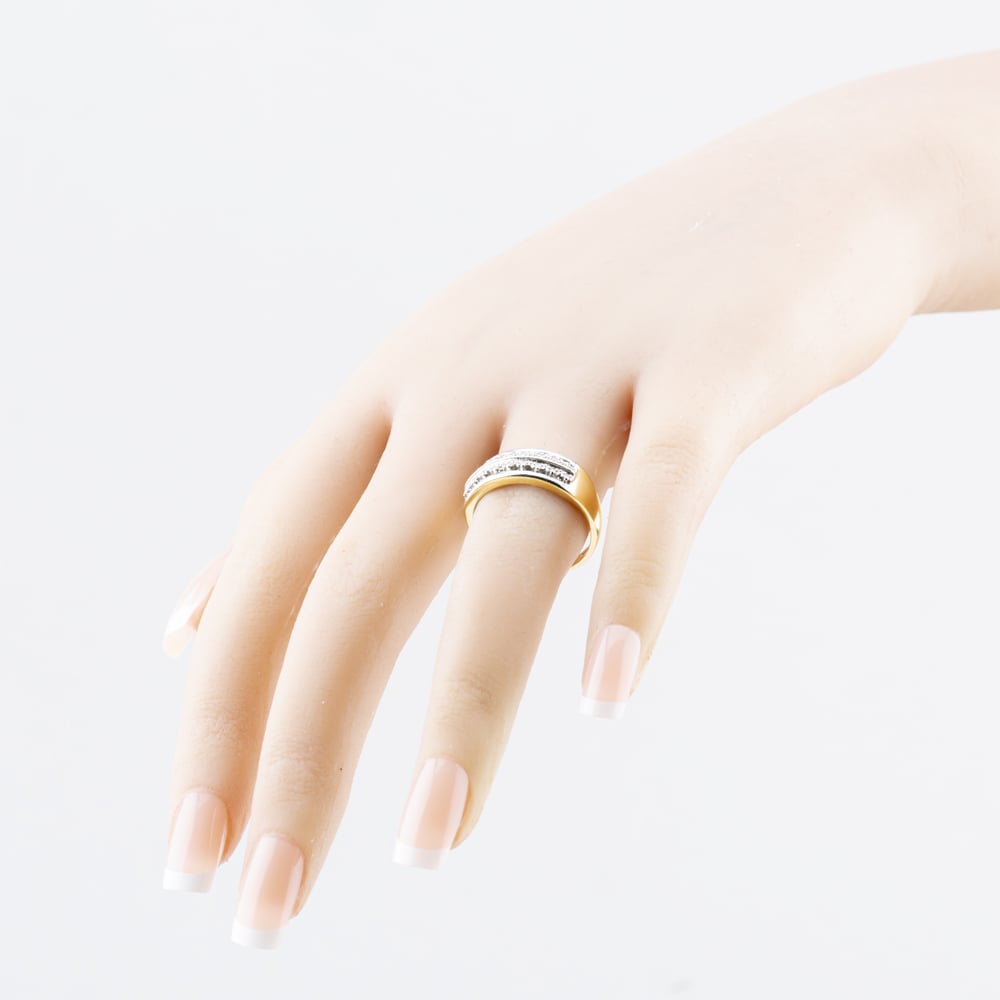 Pre-Owned 9ct Two Colour Gold 0.10ct Diamond Two Row Band Ring 41482821