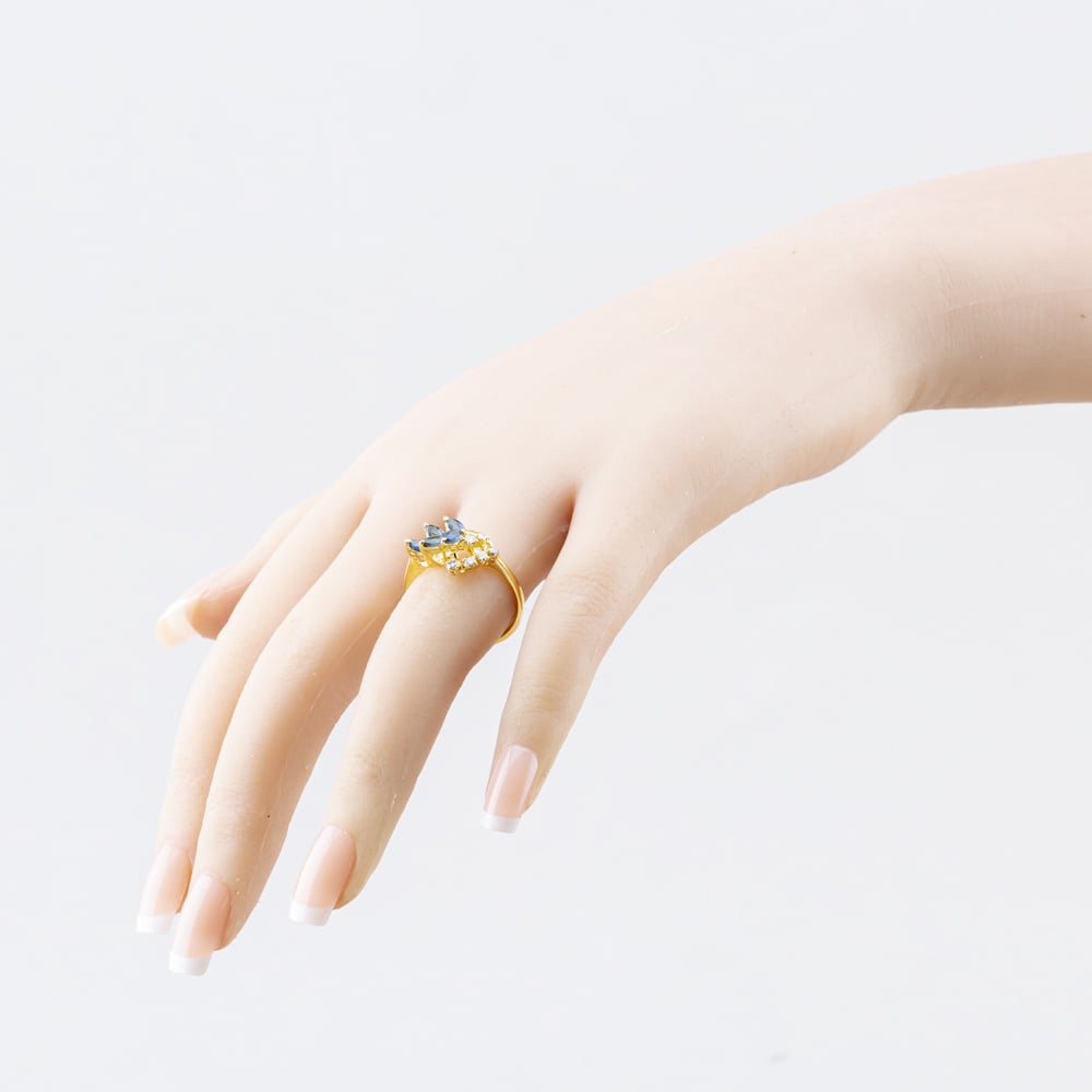 Pre-Owned Yellow Gold Sapphire & 0.18ct Diamond Spray Cluster Ring 41482843
