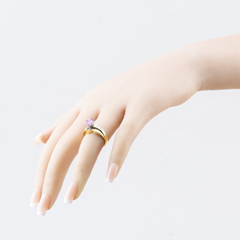 Pre-Owned 14ct Yellow Gold Pink Sapphire & 0.20ct Diamond Oval Dress Ring 41482849