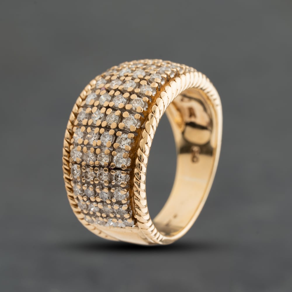 Pre-Owned 9ct Yellow Gold 1.00ct Diamond Four Row Dress Ring 41482959