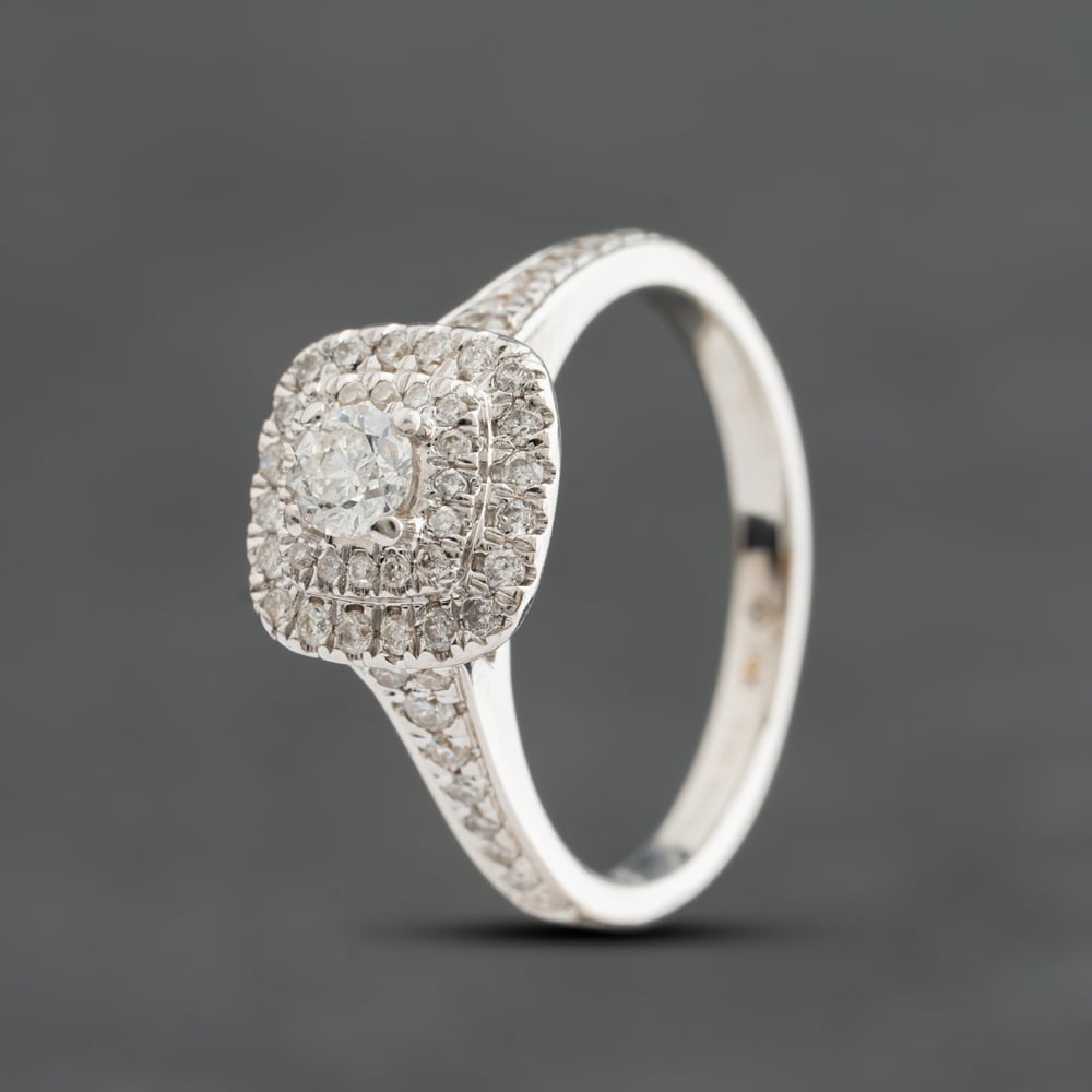 Pre-Owned 18ct White Gold Certificated 0.50ct Brilliant Cut Diamond Cushion Shape Cluster Ring 41482970