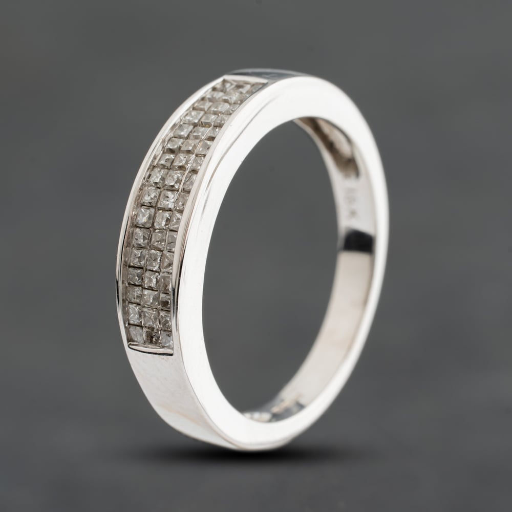 Pre-Owned 18ct White Gold 0.50ct Princess Cut Diamond Three Row Band Ring 41482973