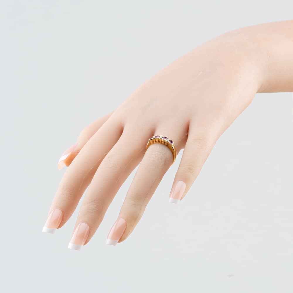 Pre-Owned 18ct Yellow Gold Ruby & 0.06ct Brilliant Cut Diamond Half Eternity Ring 41483026