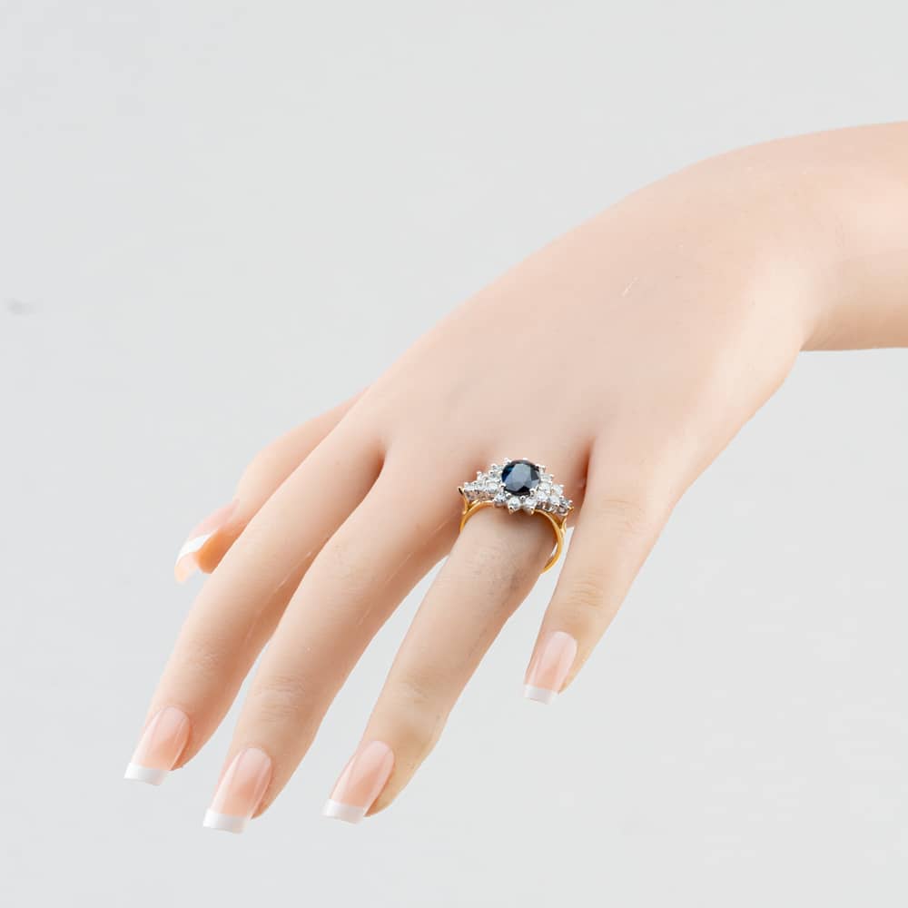 Pre-Owned 18ct Yellow Gold Sapphire & 1.00ct Brilliant Cut Diamond Boat Shaped Cluster Ring 41483031