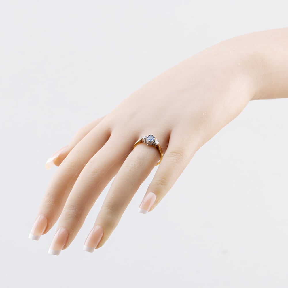 Pre-Owned 9ct Yellow Gold Sapphire & 0.14ct Brilliant Cut Diamond Three Stone Ring 41483090