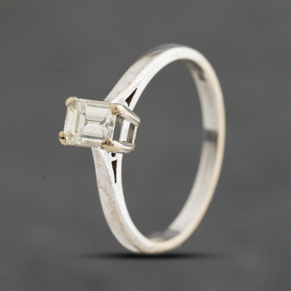 Pre-Owned 18ct White Gold 0.50ct Emerald Cut Diamond Solitaire Ring 41483092