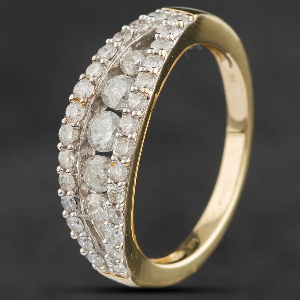 Product photograph of Pre-owned 9ct Yellow Gold Brilliant Cut Diamond Three Row Ring 4148332 from The Jewel Hut