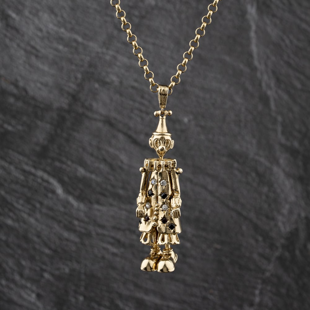 Pre-Owned 9ct Yellow Gold Cubic Zirconia Clown Gemstone Pendant &amp; 24 Inch Belcher Chain 415602163141
