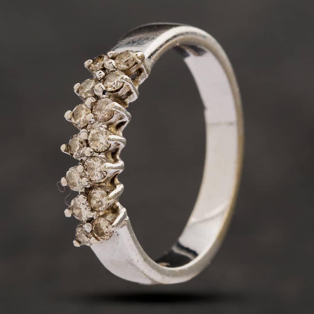 Product photograph of Pre-owned 14ct White Gold Brilliant Cut Diamond Two Row Ring 4158303 from The Jewel Hut
