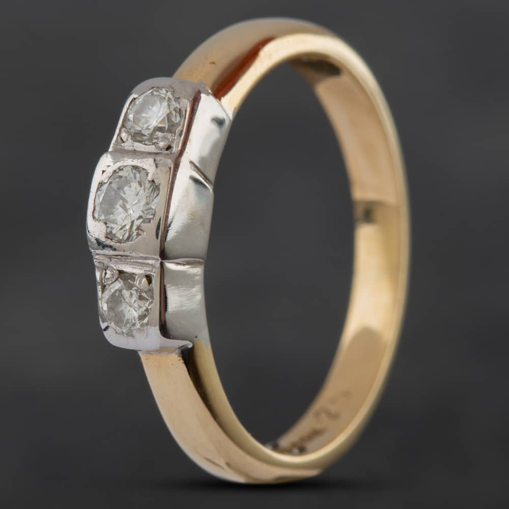 Product photograph of Pre-owned 9ct Two Colour Gold 0 25ct Brilliant Cut Diamond Three Stone Ring 4158713 from The Jewel Hut