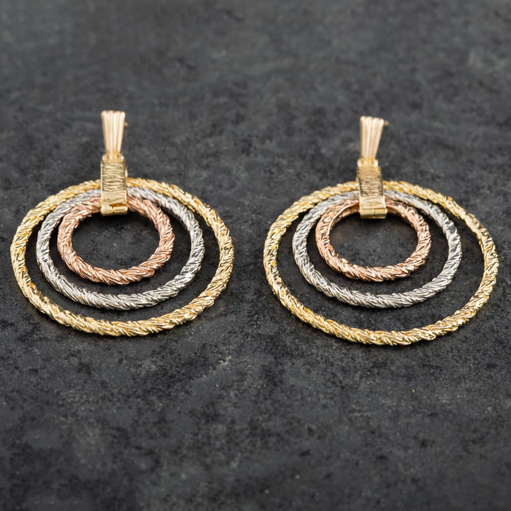 Product photograph of Pre-owned Three Colour Gold Multi Circle Dropper Earrings 4165004 from The Jewel Hut