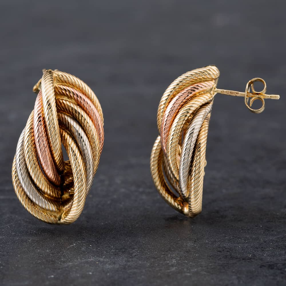 Product photograph of Pre-owned 9ct Three Colour Gold Stud Earrings 4165013 from The Jewel Hut