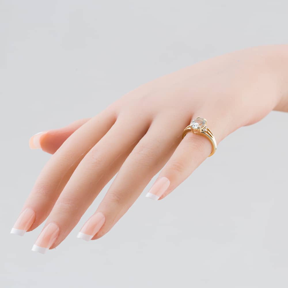Pre-Owned 9ct Yellow Gold Oval Quartz & Diamond Set Shoulders Dress Ring 41671374