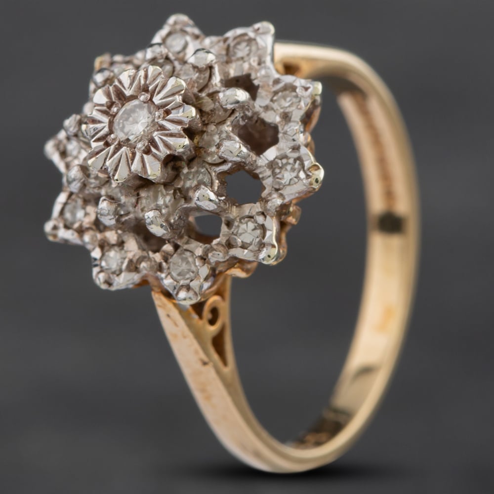 Product photograph of Pre-owned 9ct Yellow Gold Brilliant Cut Diamond Tiered Cluster Ring 4185005 from The Jewel Hut