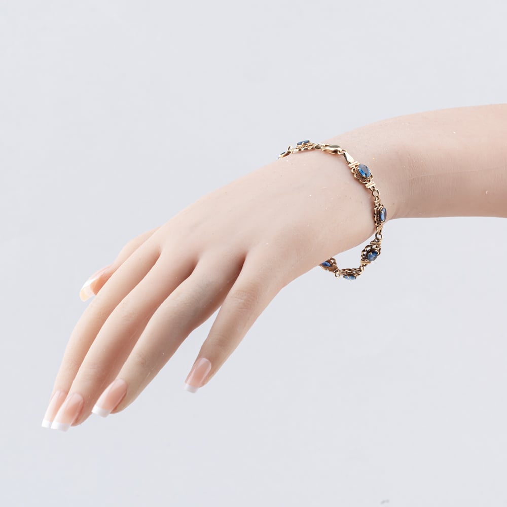 Pre-Owned 9ct Yellow Gold Blue Topaz Filigree 7.5 Inch Bracelet 43071018