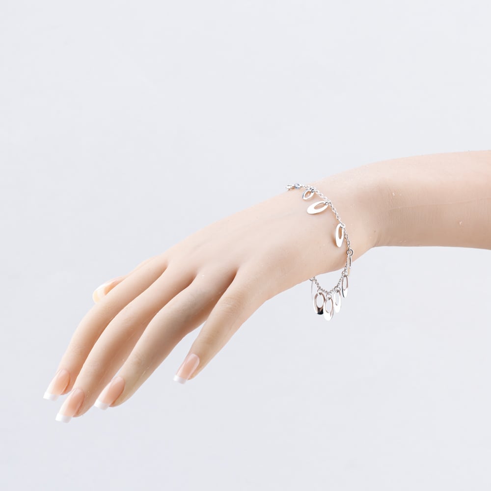 Pre-Owned 9ct White Gold Oval Dropper 7 Inch Chain Bracelet 43071020