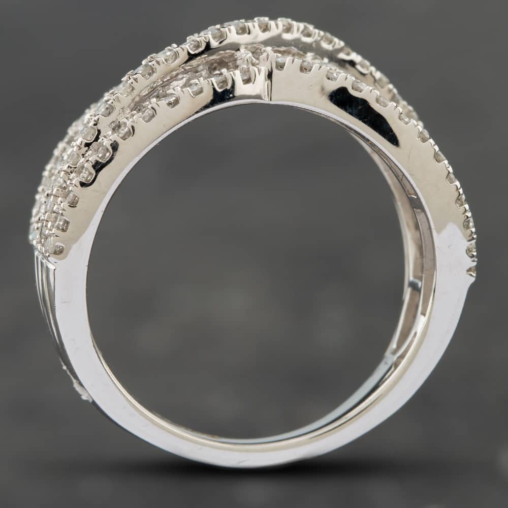 Pre-Owned 9ct White Gold 1.00ct Baguette & Brilliant Cut Diamond Crossover Ring 43091019