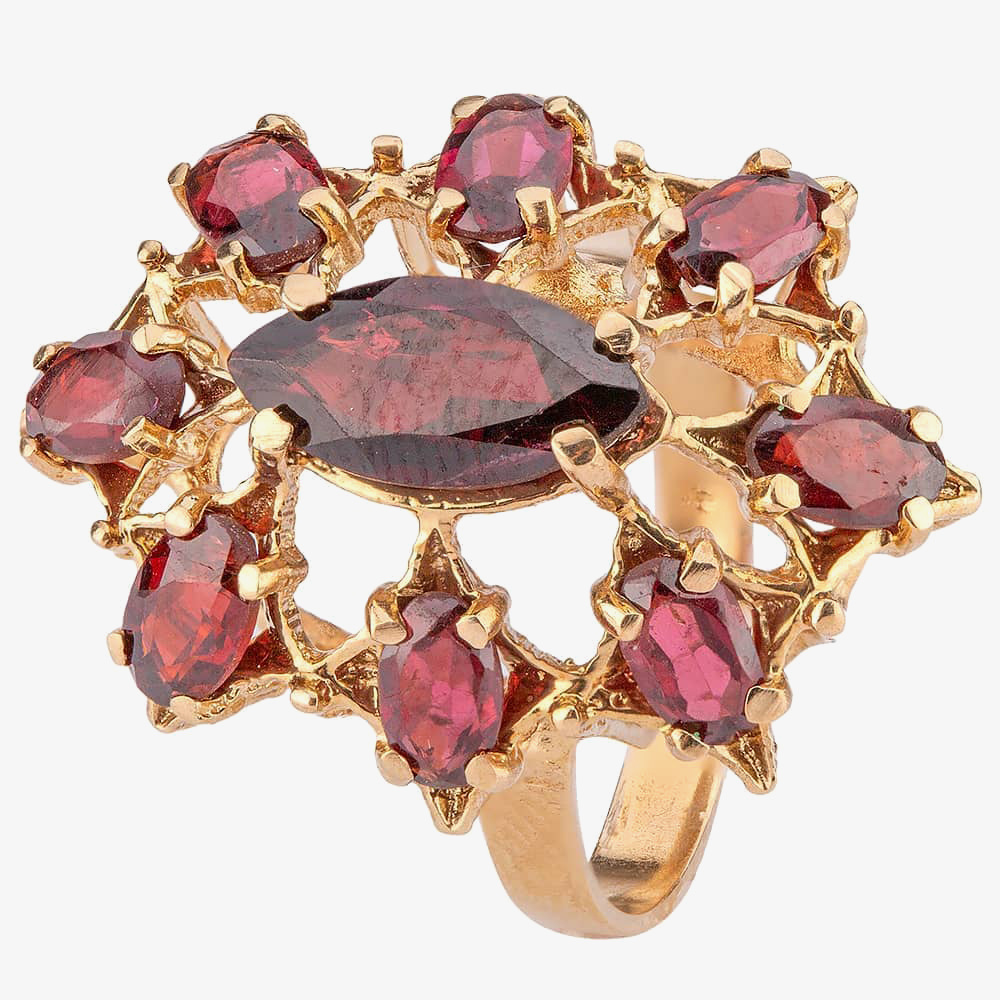 Product photograph of Pre-owned 9ct Yellow Gold Nine Stone Garnet Cluster Dress Ring 4309205 from The Jewel Hut