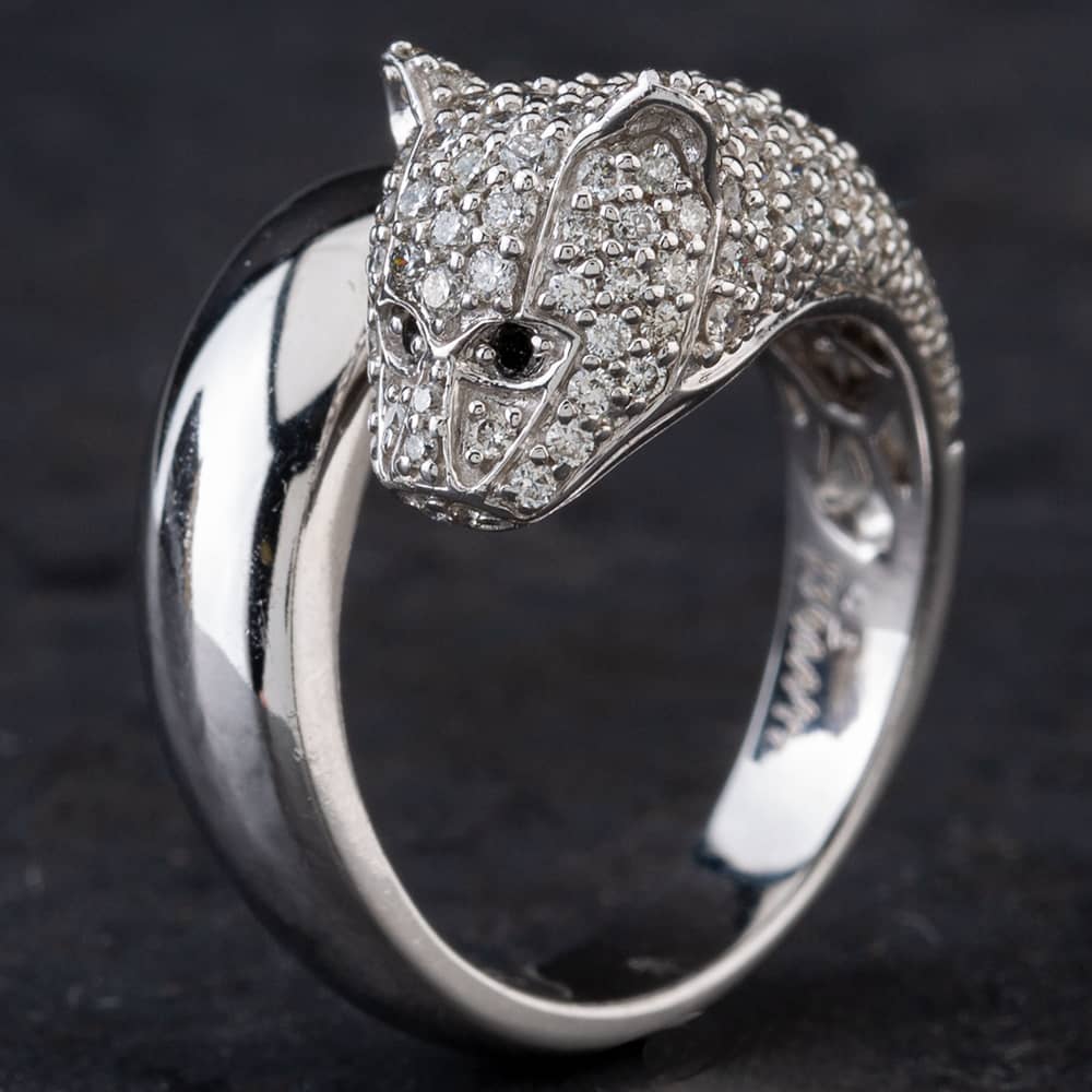 Pre-Owned 14ct White Gold 1.38ct Brilliant Cut Diamond Pave Set Leopards Head Fancy Ring 4312044 Pre-Owned 14ct White Gold 1.38ct Brilliant Cut Diamond Pave Set Leopards Head Fancy Ring 4312044