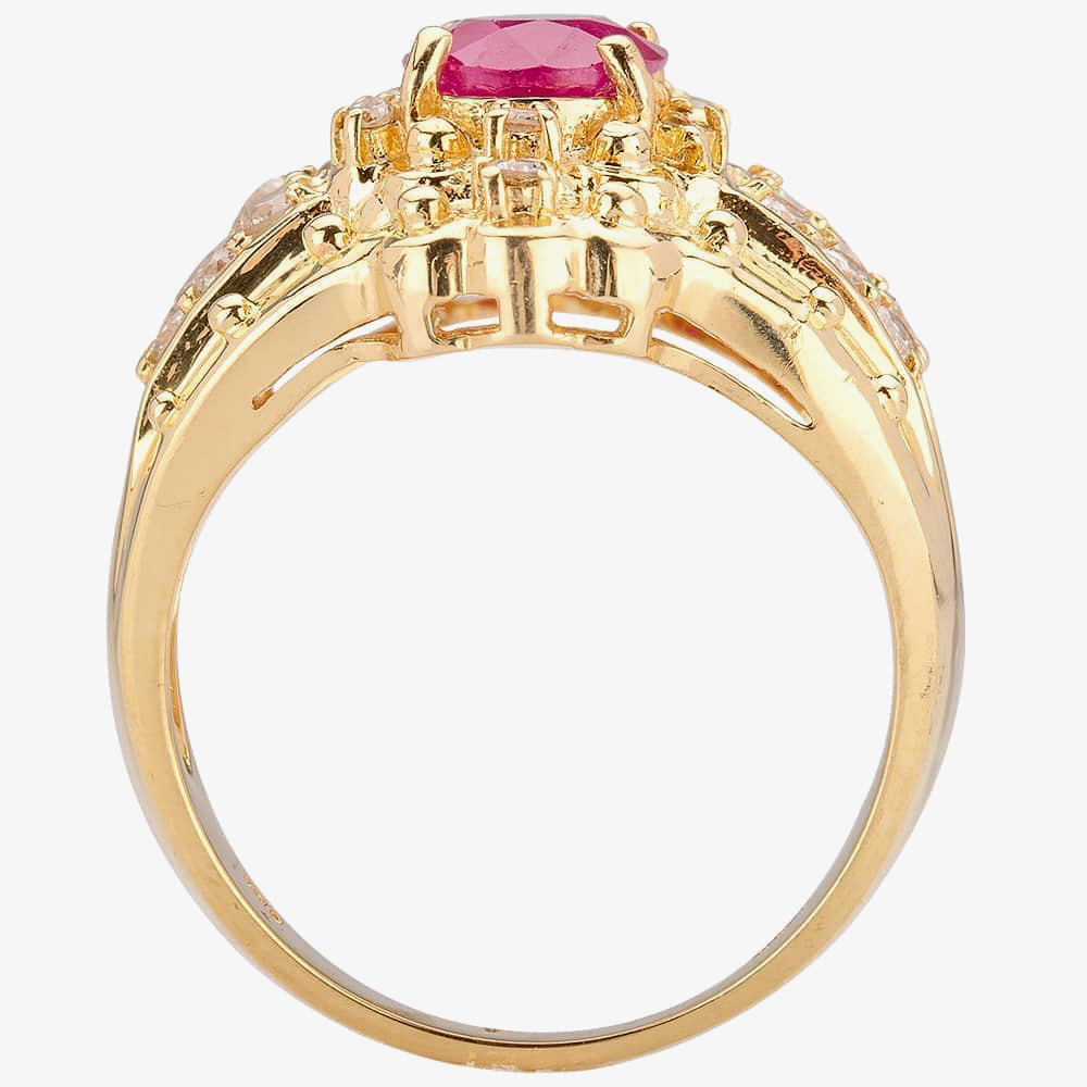 Pre-Owned 18ct Yellow Gold Oval Rubover 1.50ct Ruby & 0.40ct Diamond Two Row Ring 4312056