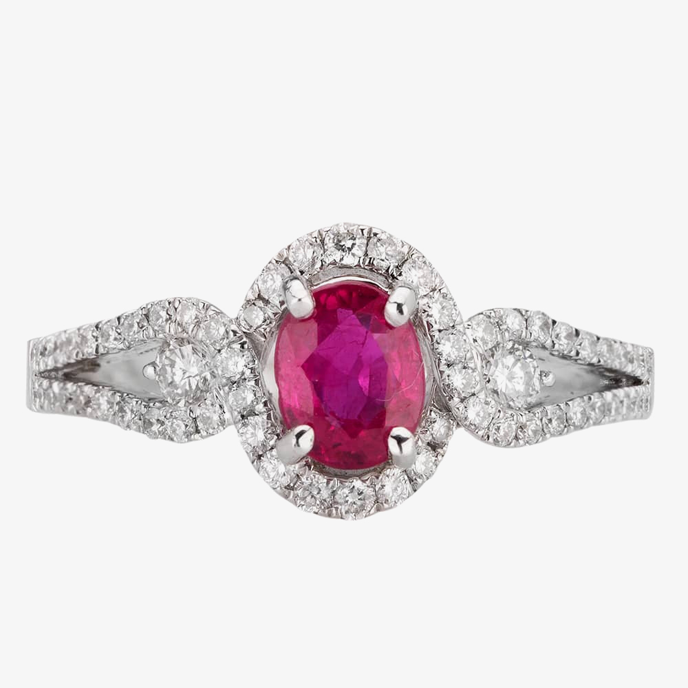 Pre-Owned 18ct White Gold 0.75ct Ruby & 0.45ct Diamond Ornate Ring 4312076