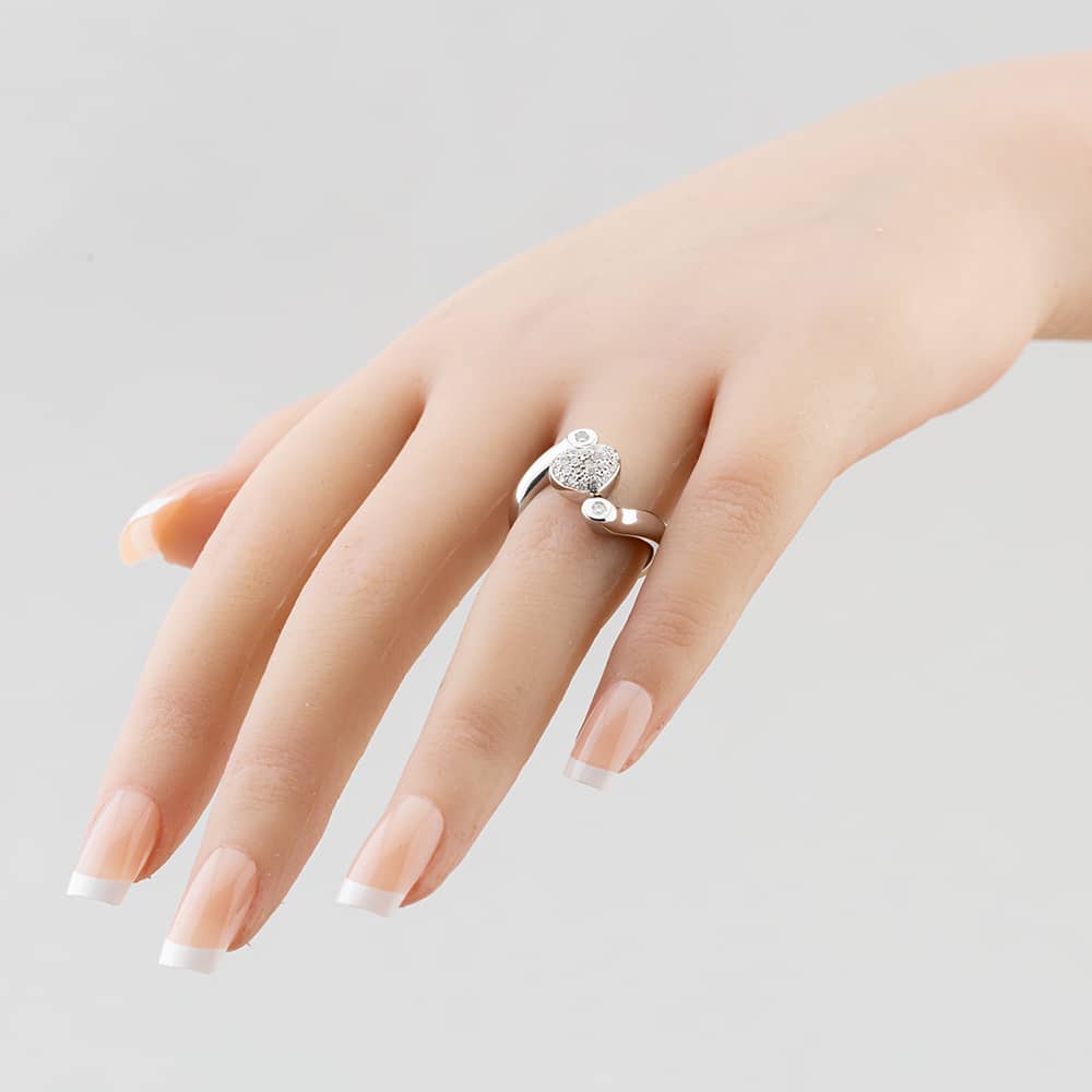 Pre-Owned 14ct White Gold Brilliant Cut Diamond Revolving Heart & Lock Head Dress Ring 43121013