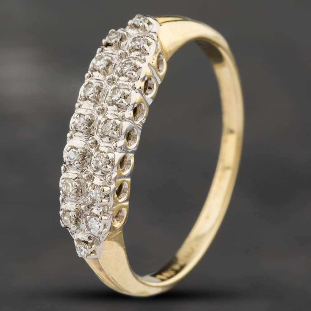 Product photograph of Pre-owned 14ct Yellow Gold Brilliant Cut Diamond Two Row Dress Ring 43121022 from The Jewel Hut