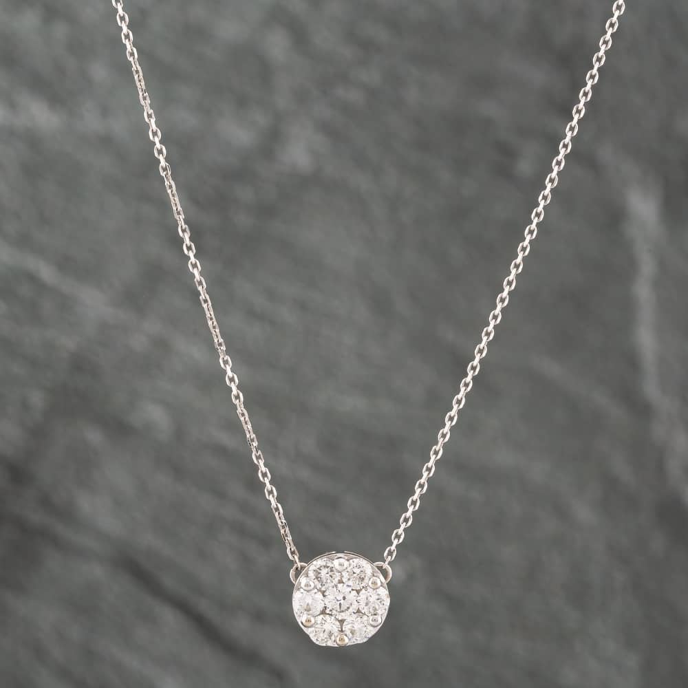 Product photograph of Pre-owned 14ct White Gold 1 00ct Brilliant Cut Diamond Cluster Pendant Amp 16 Inch Trace Chain 43121025 from The Jewel Hut