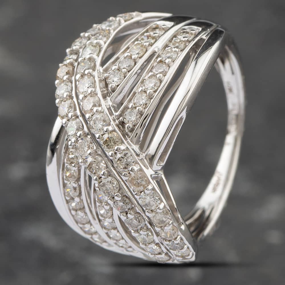 Product photograph of Pre-owned 9ct White Gold 1 02ct Brilliant Cut Diamond Crossover Ring 43121057 from The Jewel Hut