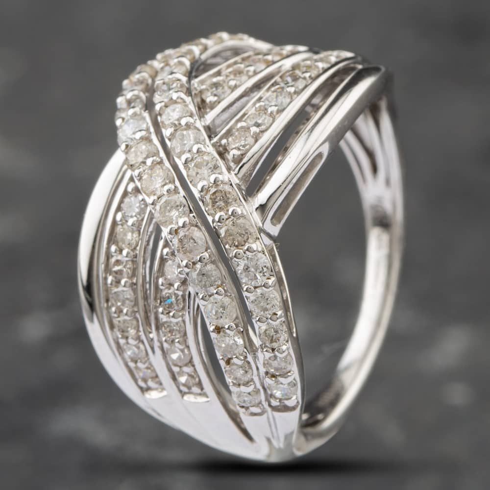 Product photograph of Pre-owned 9ct White Gold 1 02ct Brilliant Cut Diamond Crossover Ring 43121058 from The Jewel Hut
