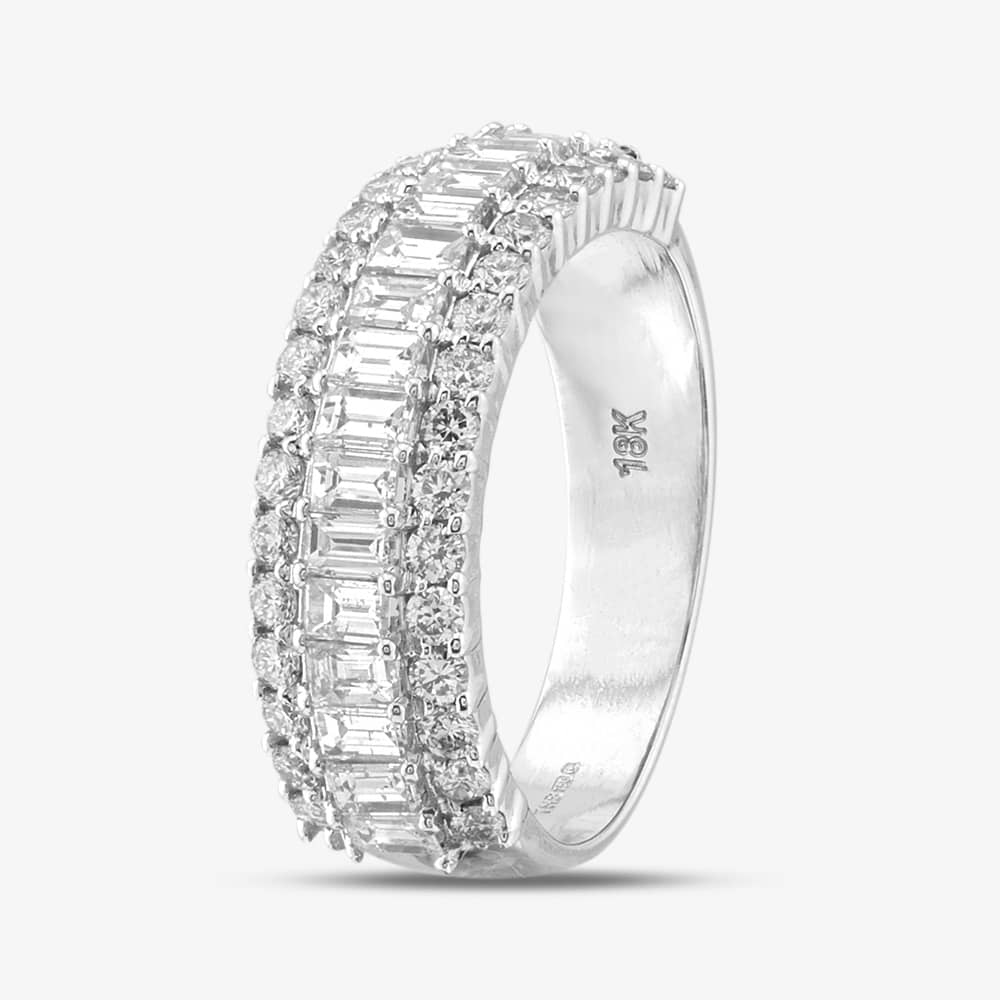 Product photograph of Pre-owned 18ct White Gold Baguette Amp Brilliant Cut Diamond Three Row Ring 43121082 from The Jewel Hut