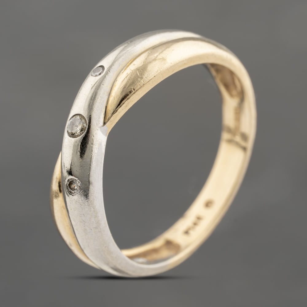Click to view product details and reviews for Pre Owned 14ct Two Colour Gold 005ct Diamond Cross Over Dress Ring 43121263.