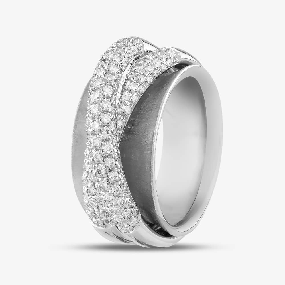 Pre-Owned 18ct White Gold Brilliant Cut Diamond Crossover Two Row Ring 4312155227