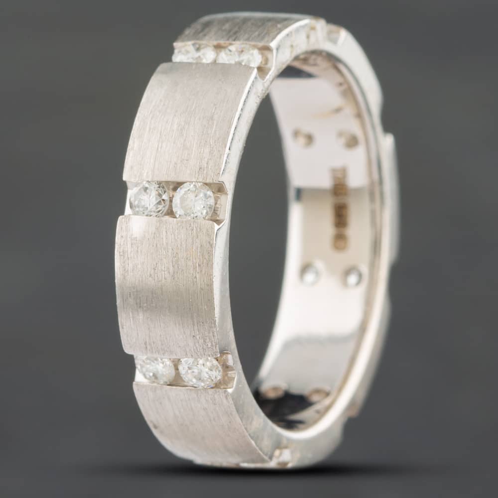 Pre-Owned 14ct White Gold 0.50ct Brilliant Cut Diamond Two Row 5mm Wedding Ring 4312155235