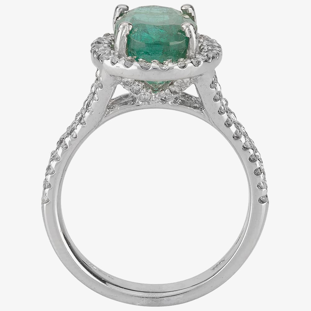 Pre-Owned 14ct White Gold Emerald and Diamond Ring 