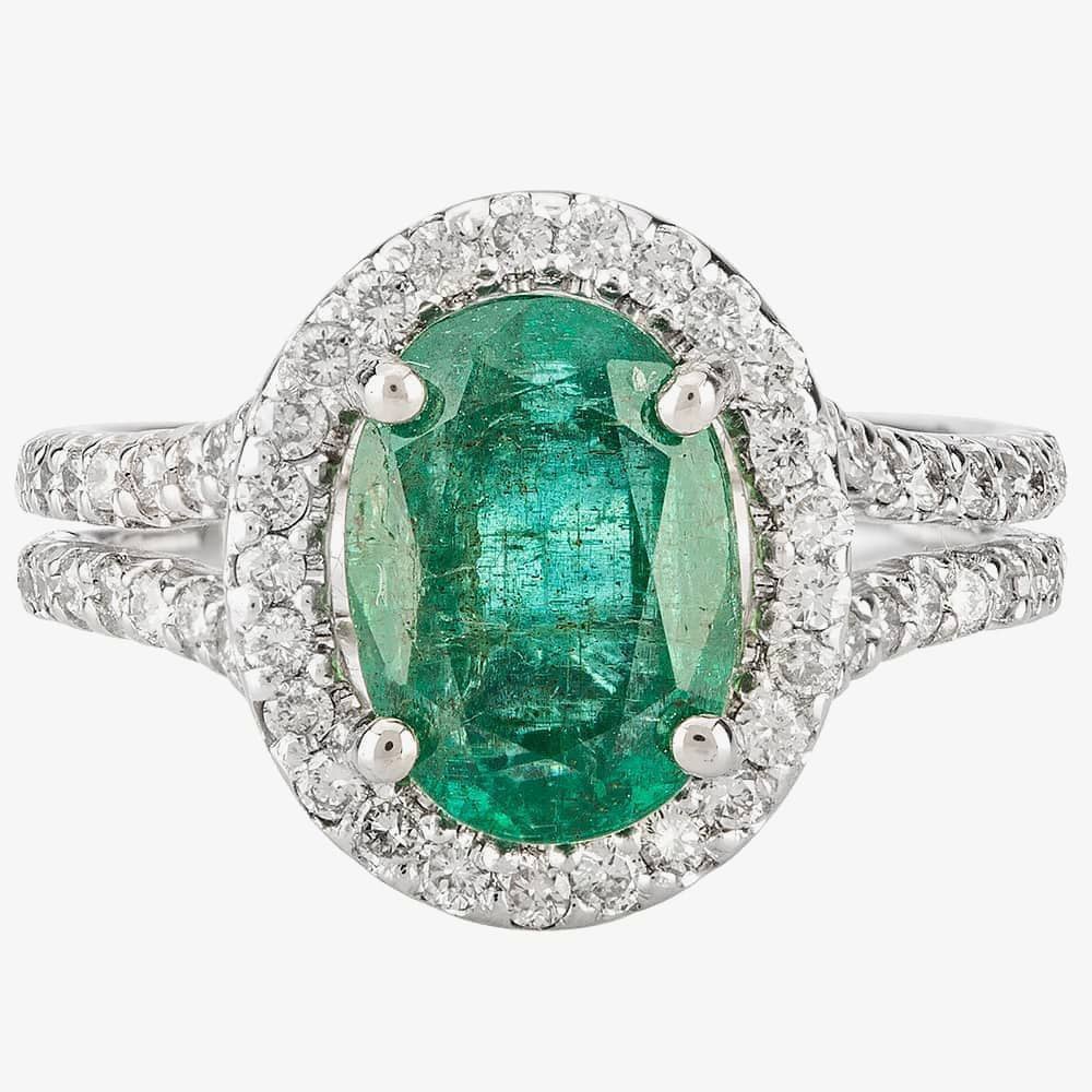 Pre-Owned 14ct White Gold Emerald and Diamond Ring 