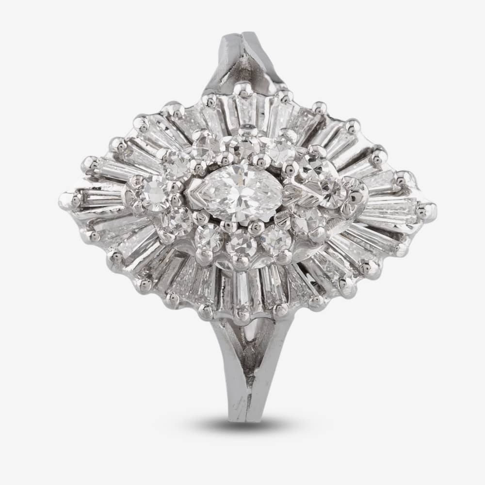 Pre-Owned 9ct White Gold Diamond Marquise Shape Cluster Ring 4312291