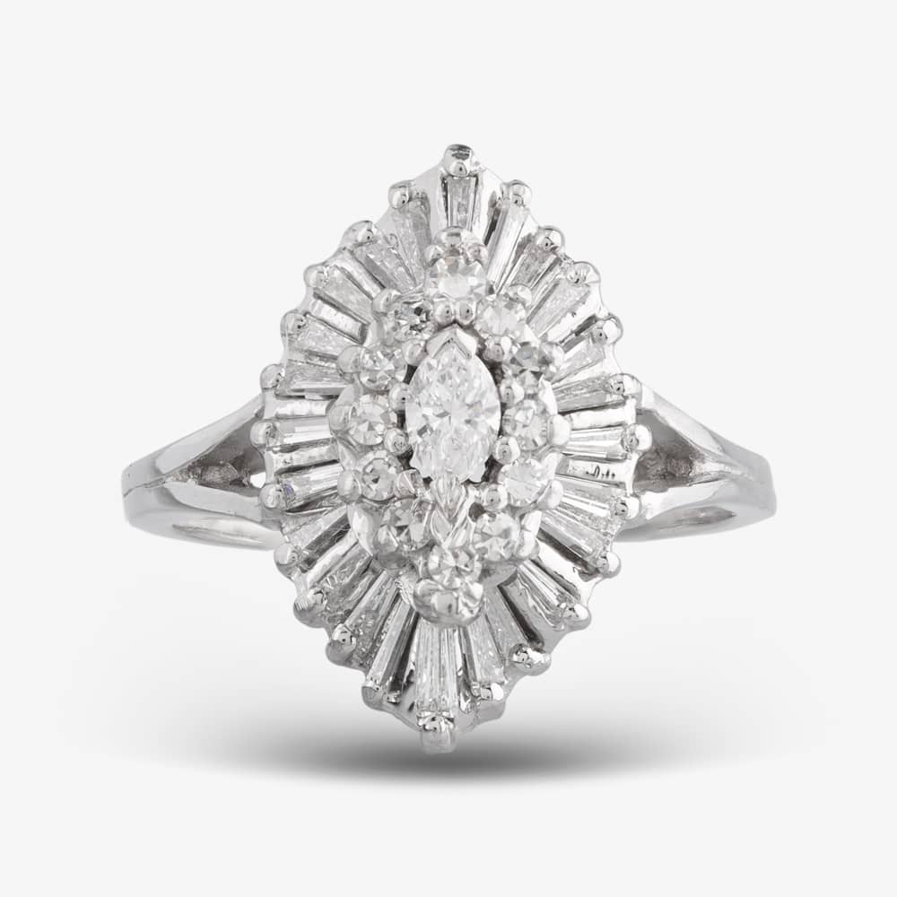 Pre-Owned 9ct White Gold Diamond Marquise Shape Cluster Ring 4312291